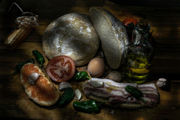 Bodegon de comida tipica de españa, dieta mediterranea