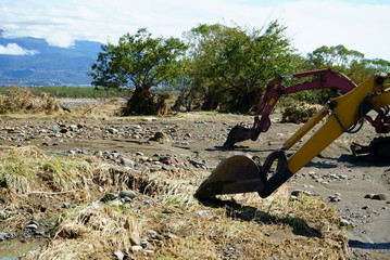 Heavy machinery to recover from flood damage
