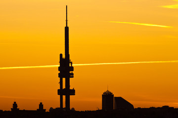  Zizkov television tower at sunrise, Lesser Town (UNESCO), Prague, Czech republic