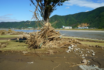 Fototapeta na wymiar Flood damage caused by Typhoon No.19 