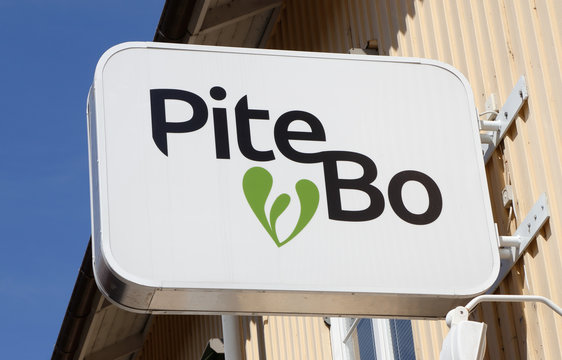 Pitea, Sweden - July 24, 2016: The property owner Pitebo logo and sign outside its office locatated at 40 Hamngatan street.