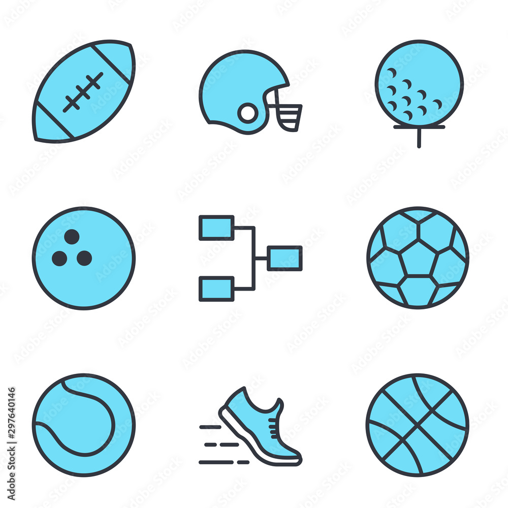 Poster premium set of sport line icons. modern outline style icon collection for graphic and web design. sp