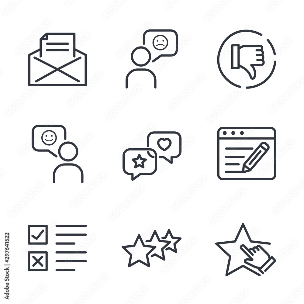 Aufkleber icons set of survey related vector simple line. management line icon. startup strategy and employees