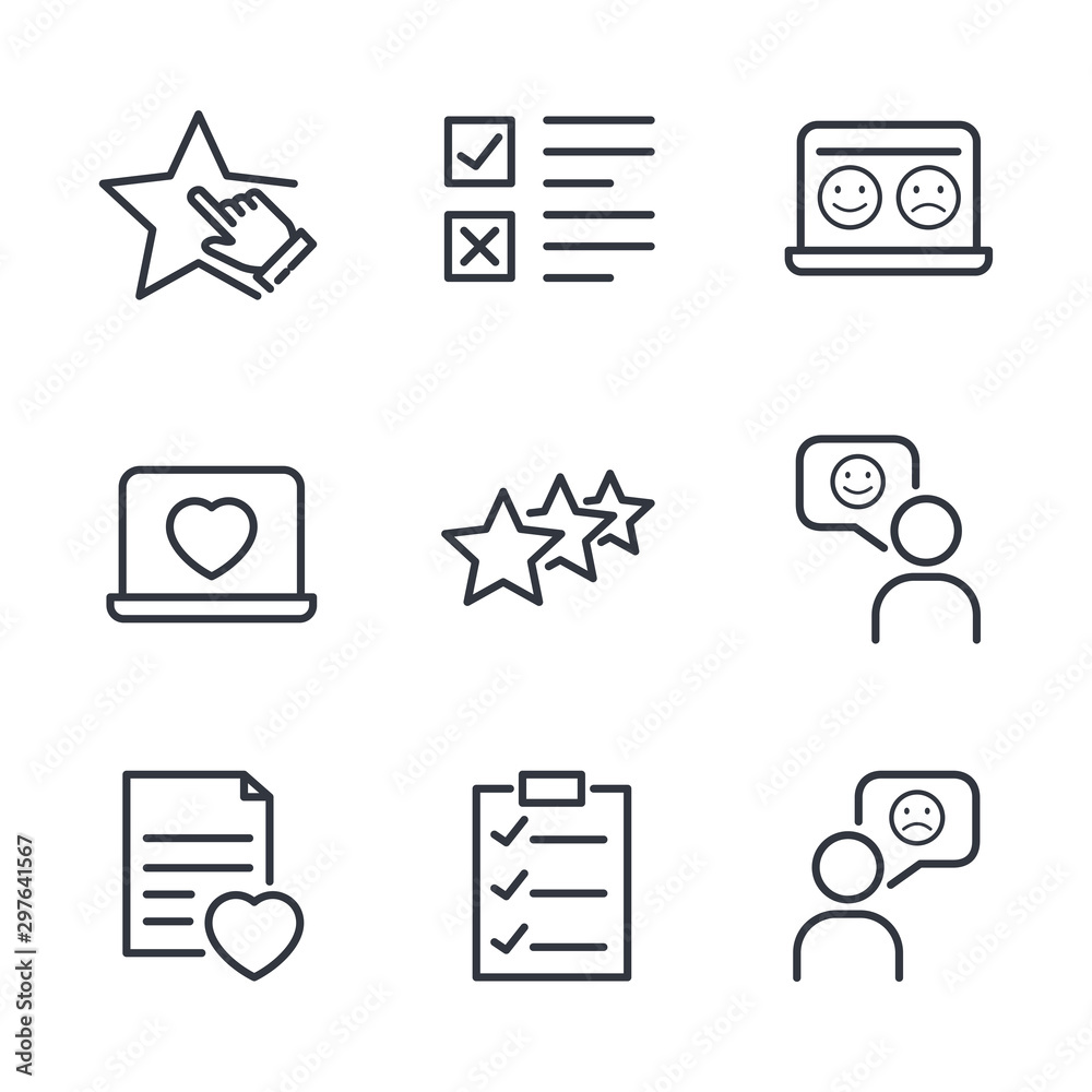 Aufkleber icons set of survey related vector simple line. management line icon. startup strategy and employees