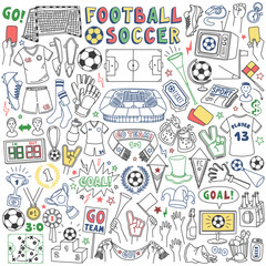 Football or soccer doodle set. Vector drawing isolated on white background