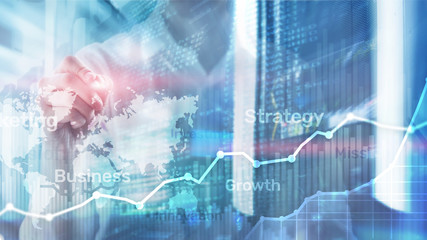 Business abstract background double exposure graph, chart and diagram. World wide map and. Global...