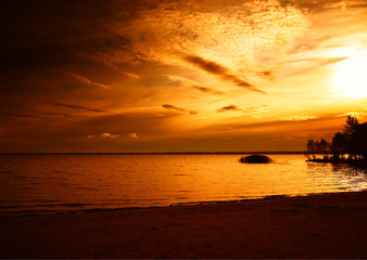 Fototapeta na wymiar Dramatic sunset on beach landscape background