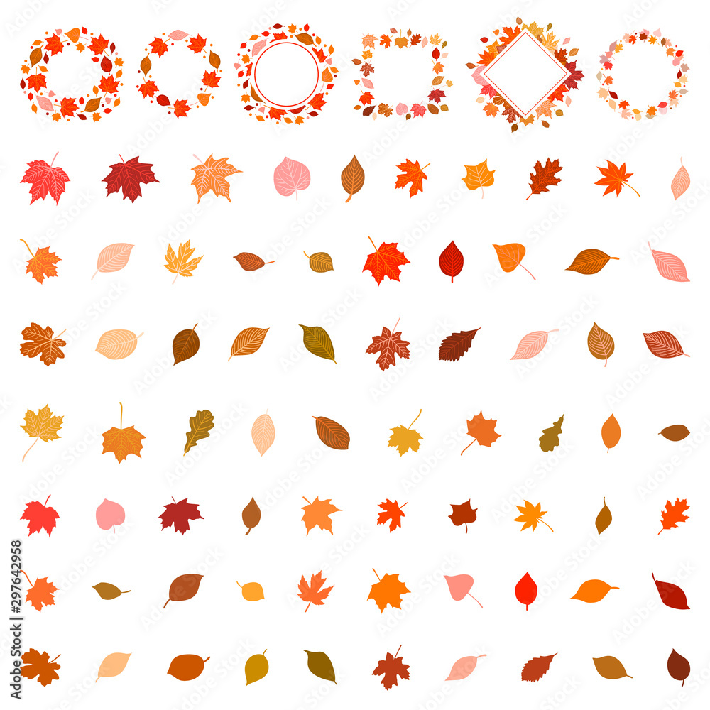 Aufkleber set of vector hand drawn autumn frames. collection of colorful leaves.