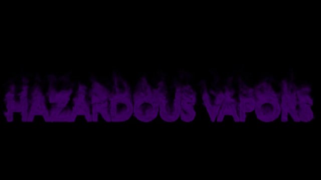 Animated smoldering or engulf in purple smoke or gas all caps text Hazardous Vapors. Isolated and against black background, mask included.