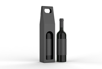 Corrugated Cardboard Wine Box Wine Bottle For Branding. 3d render illustration.
