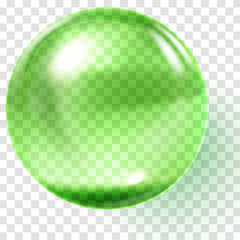 Realistic green glass ball. Transparent green sphere