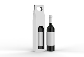 Corrugated Cardboard Wine Box Wine Bottle For Branding. 3d render illustration.