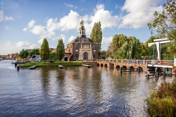 Fototapeta na wymiar City Gate Zijlpoort and the canal, landmark in the, Leiden, Netherlands