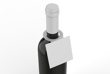 Wine bottle with blank label and hang tag for branding and mock up. 3d render illustration.