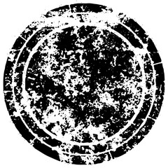 Black round grunge stamp on white background. Paint strokes with a dry brush