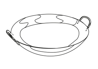 wok pan contour vector illustration