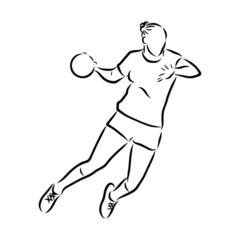 silhouette of handball player girl sketch 