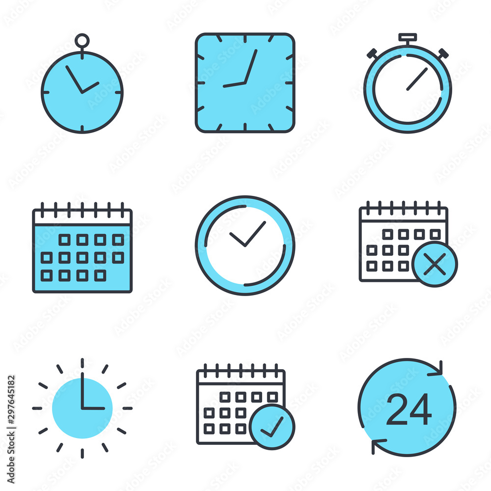Aufkleber simple set of time icon template color editable. contains such icons as time inspection, log, calend