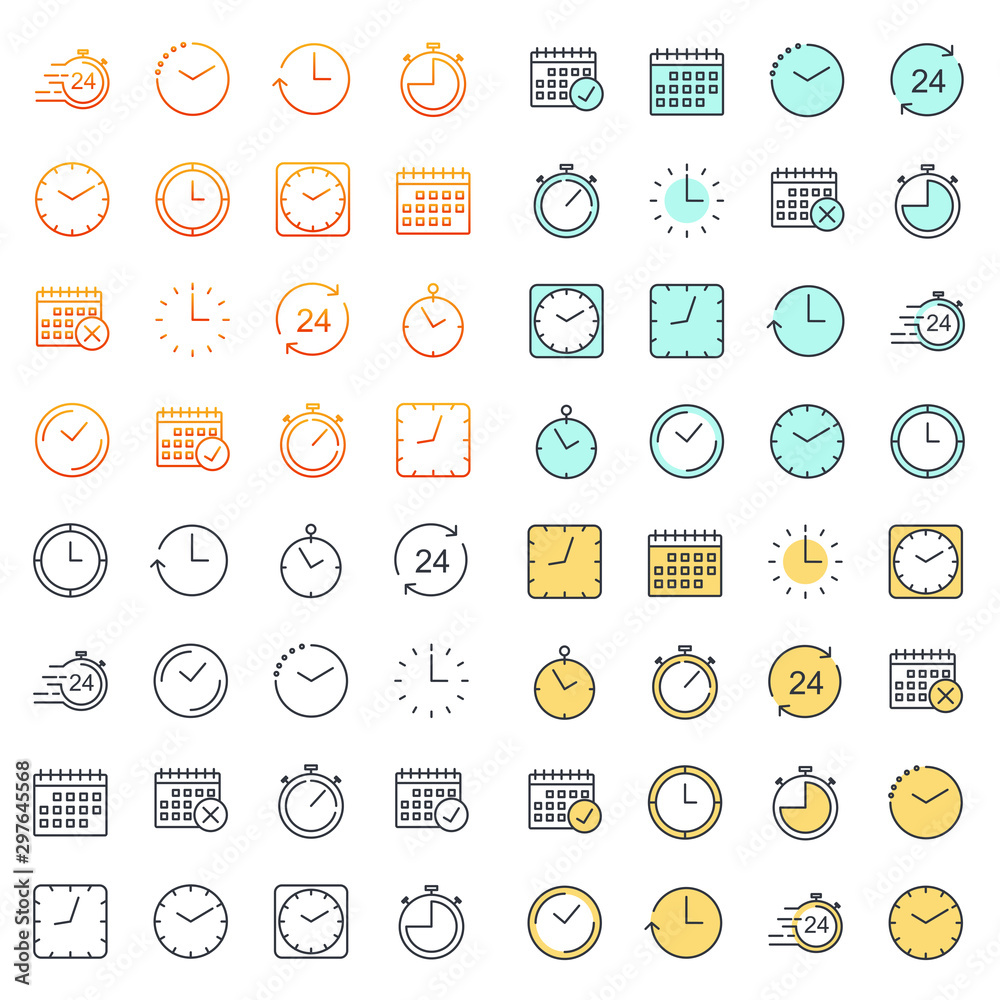 Poster Simple Set of Time icon template color editable. Contains such Icons as Time Inspection, Log, Calendar and more symbol vector sign isolated on white background for graphic and web design.