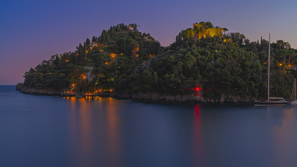 Promontory of Portofino at the blue hour long exposure