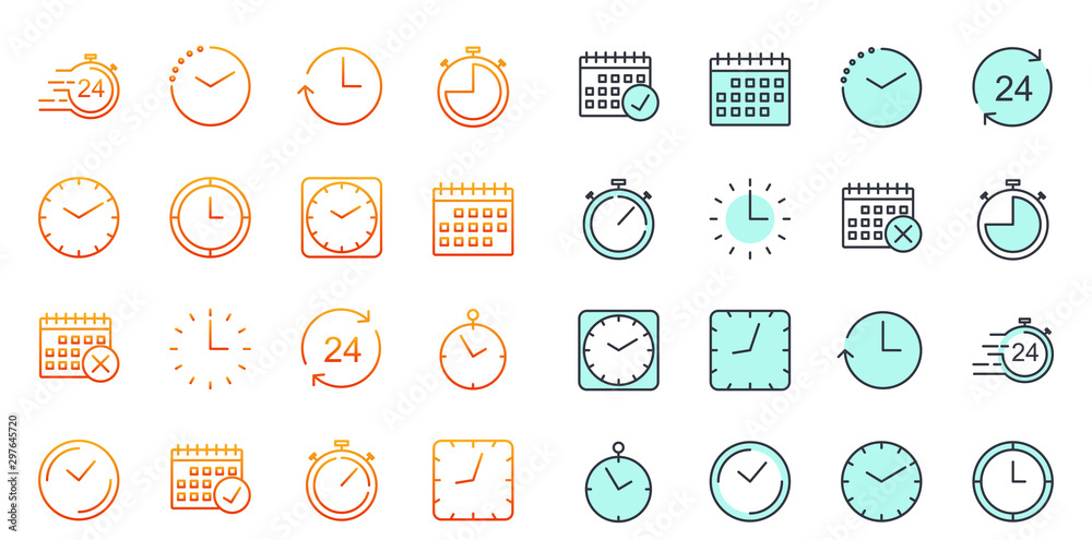 Poster simple set of time icon template color editable. contains such icons as time inspection, log, calend
