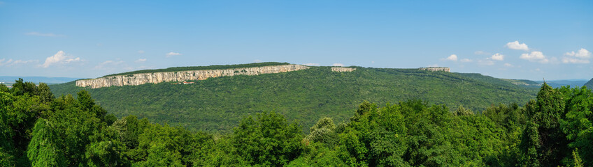 Panoramic views of the valley and slopes of the Yantra River near the town of Veliko Tarnovo. Bulgaria.
