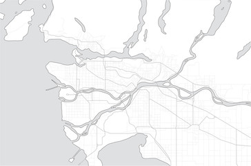 Fototapeta premium Map of Vancouver and municipalities. Canada, British Columbia. A simple grey scale map without text.