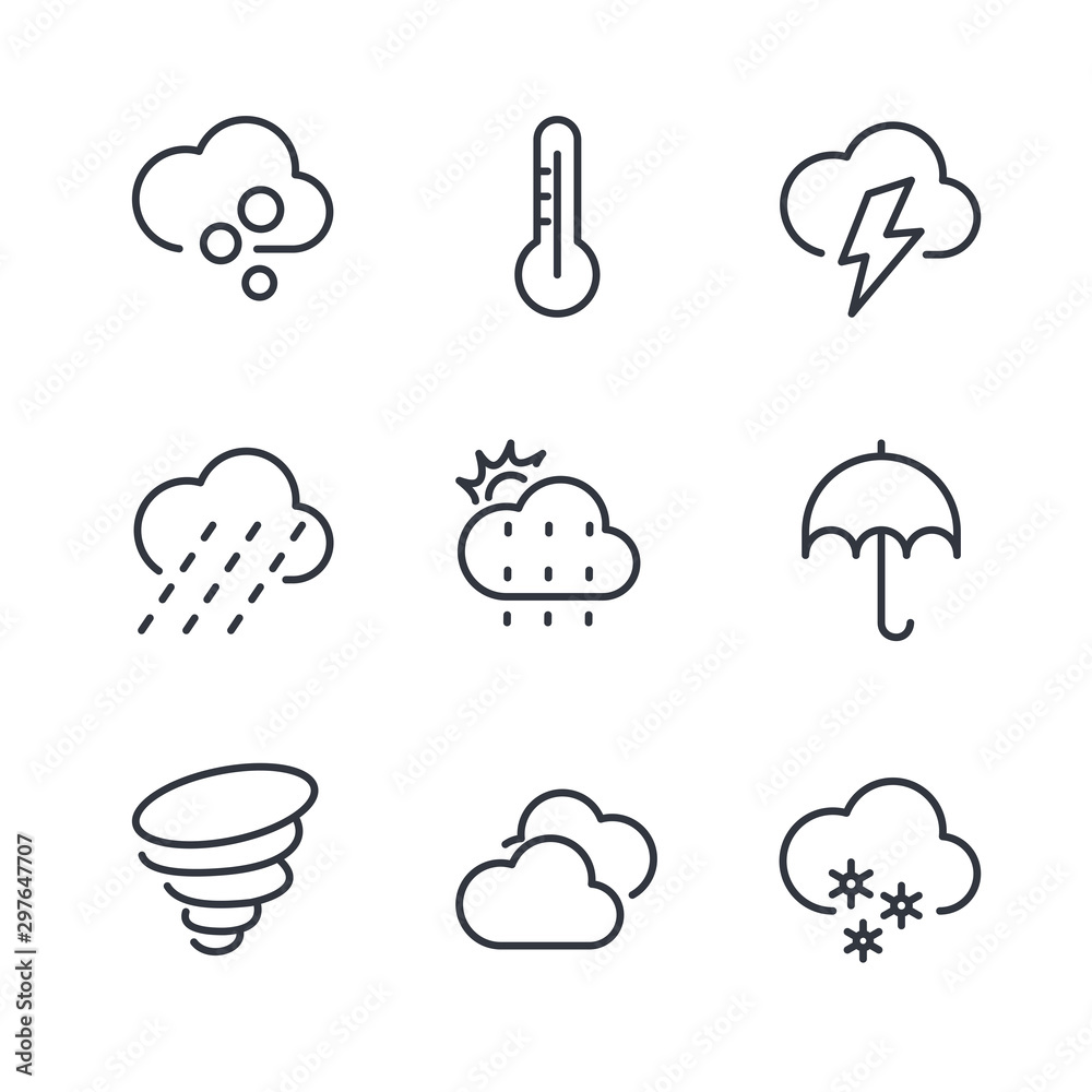 Poster weather line icon template color editable. wind, blizzard, sun, rain and more vector illustration fo