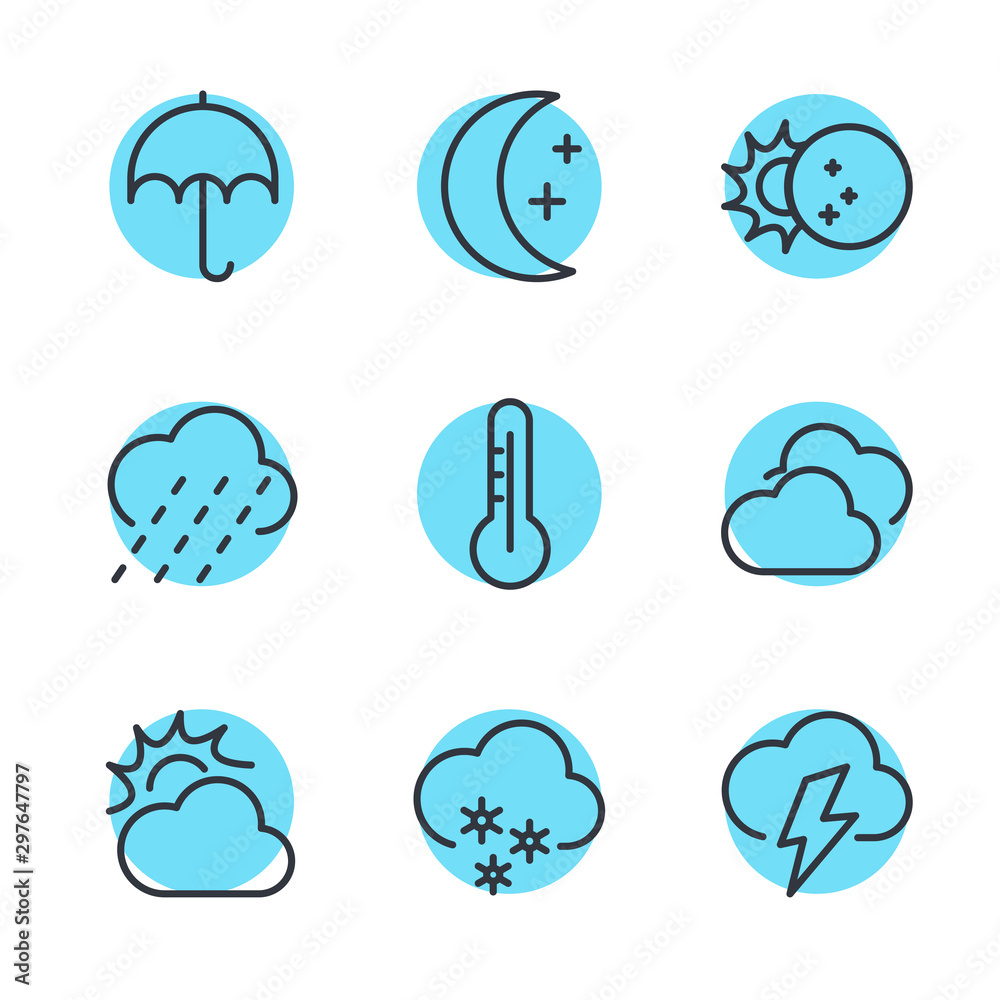 Aufkleber weather line icon template color editable. wind, blizzard, sun, rain and more vector illustration fo