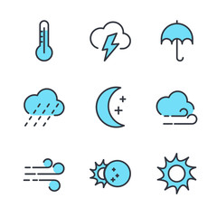 Weather line icon template color editable. Wind, Blizzard, Sun, Rain and more vector illustration for graphic and web design. Weather symbol vector sign isolated on white background.