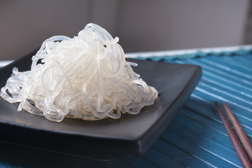 Japanese healthy food ingredient Shirataki noodles (Konjac).