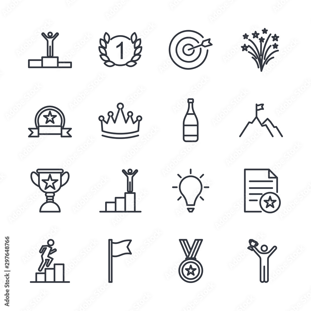Aufkleber Success Related Vector Line Icons template color editable. Contains such Symbol as Ribbon, Winner, Reward and more on white background illustration for graphic and web design.