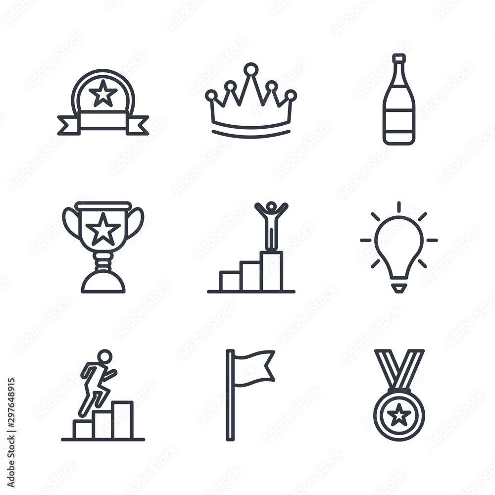Aufkleber success related vector line icons template color editable. contains such symbol as ribbon, winner, r