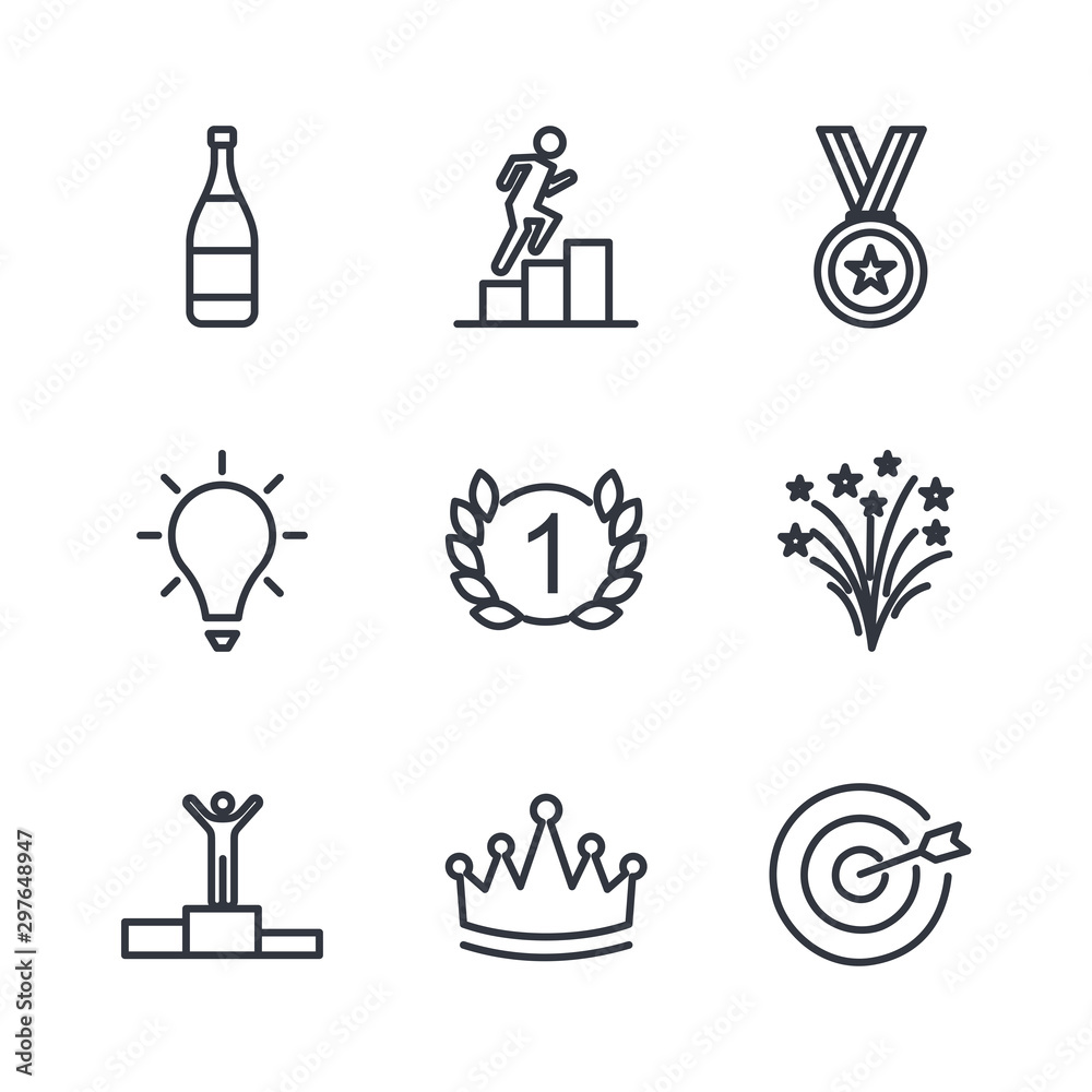 Poster success related vector line icons template color editable. contains such symbol as ribbon, winner, r