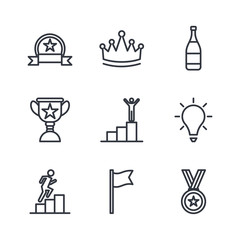 Success Related Vector Line Icons template color editable. Contains such Symbol as Ribbon, Winner, Reward and more on white background illustration for graphic and web design.