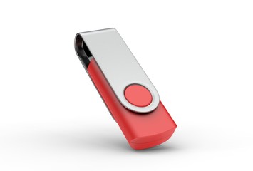 Blank pen drive with paper box packaging for promotional branding. 3d render illustration.