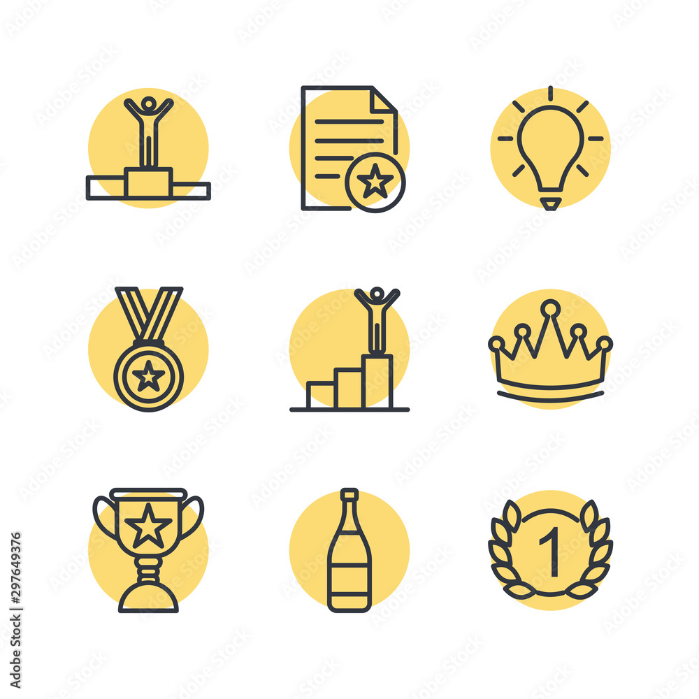 Aufkleber success related vector line icons template color editable. contains such symbol as ribbon, winner, r