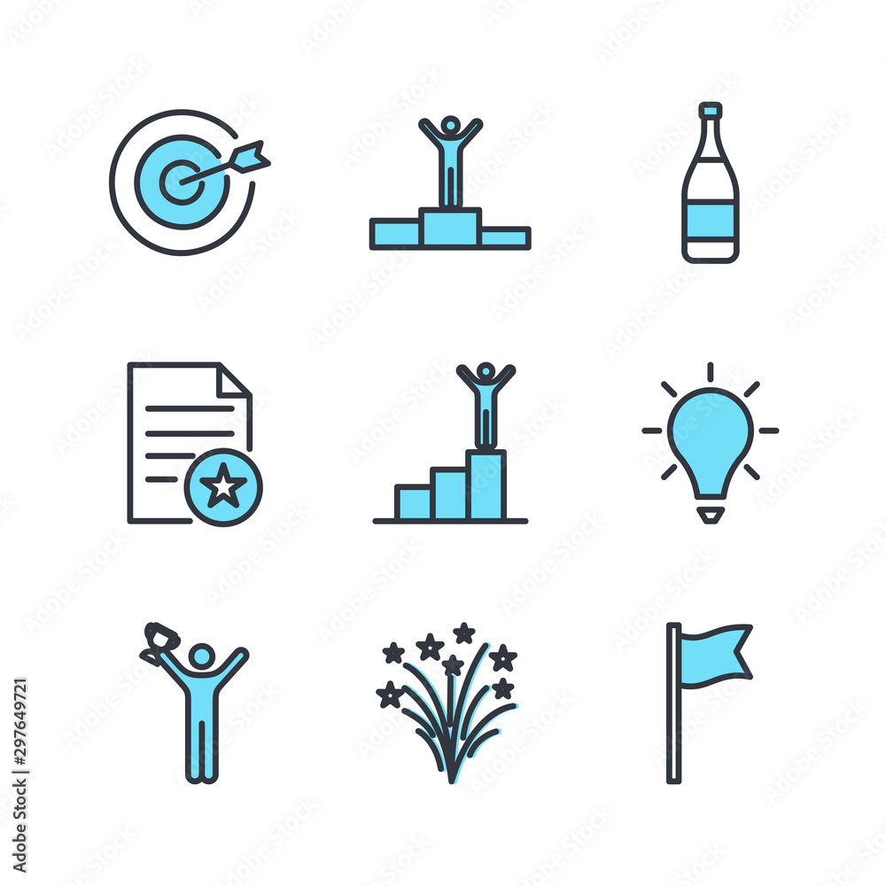Poster success related vector line icons template color editable. contains such symbol as ribbon, winner, r