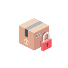 Parcel box cardboard lock. Vector 3d isometric, color web icon, new flat style. Creative illustration design, idea for infographics.