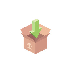 Packaging Box, package, arrow. Vector 3d isometric, color web icon, new flat style. Creative illustration design, idea for infographics.