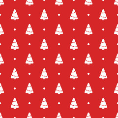 Seamless vector pattern for Christmas with cute little trees and dots.