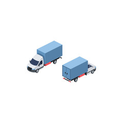 Freight van logistics. Vector 3d isometric, color web icon, new flat style. Creative illustration design, idea for infographics.