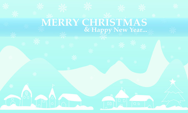 Merry Christmas and Happy New Year. Natural Winter Christmas background with sky, heavy snowfall, snowflakes in Village. © weerawat