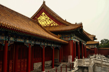 Fototapeta premium Typical red building in the Imperial Forbidden City, Beijing, China