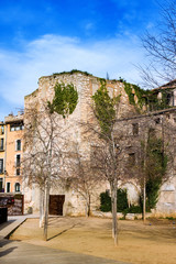 Fototapeta na wymiar Old town of Girona in winter day, Girona landmarks, Details of old buildings and streets, Girona, Catalonia