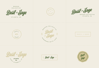Script Logo Set with Green and Gold Elements