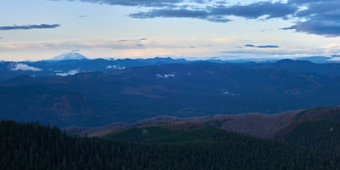 Panoramic view of the mountains with St Helens summit near Portland.