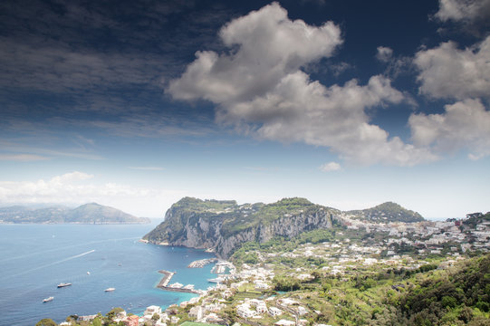 landscape image of the main harbor in capri