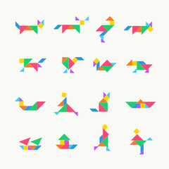 Tangram puzzle square set. Vector triangle geometric tangram template illustration chinese traditional