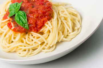 Original Italian Spaghetti with fresh tomato sauce and fresh basil